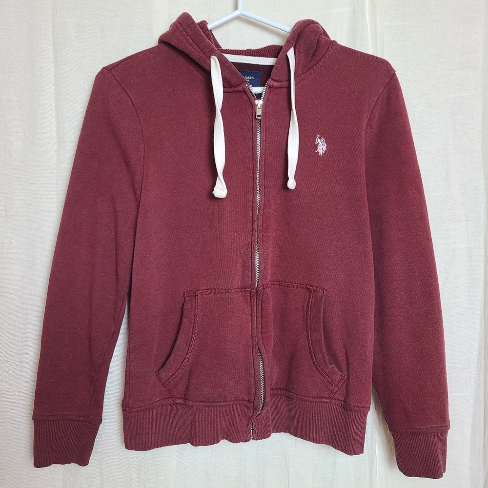 U.S. Polo Assn. Boy's Maroon Casual Athletic Zip-Up Long Sleeves Hoodie